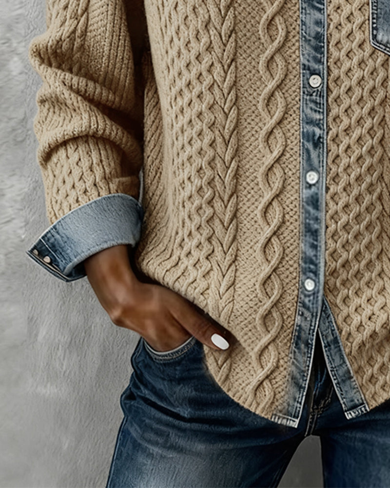 Stella™ | Cable Knit Denim-Trim Shirt