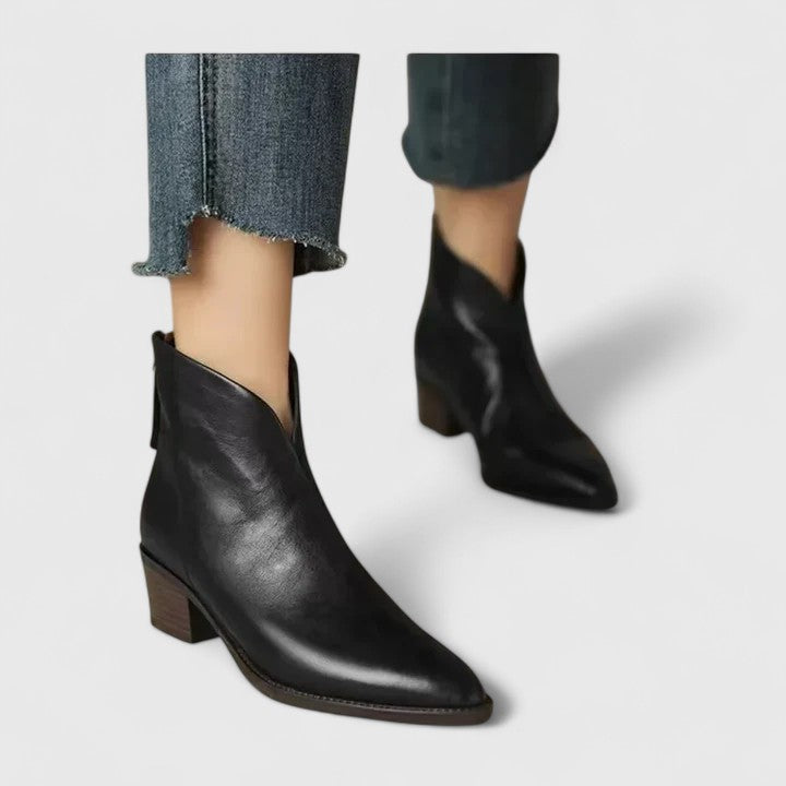 Stella™ | Leather Block Heel Ankle Boots