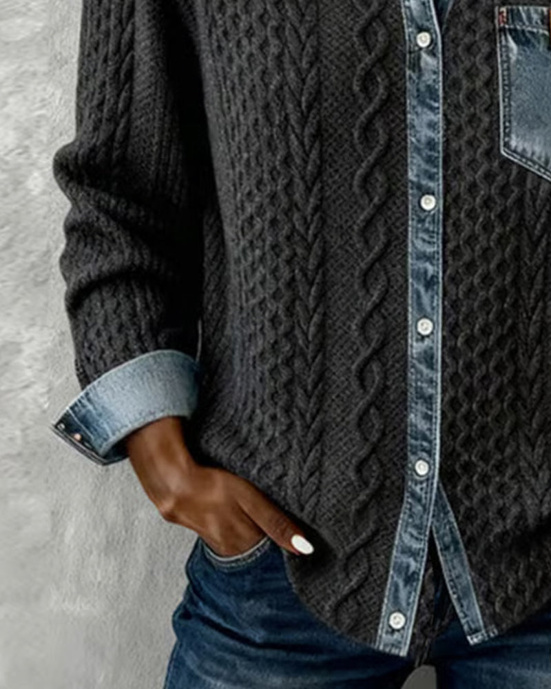 Stella™ | Cable Knit Denim-Trim Shirt
