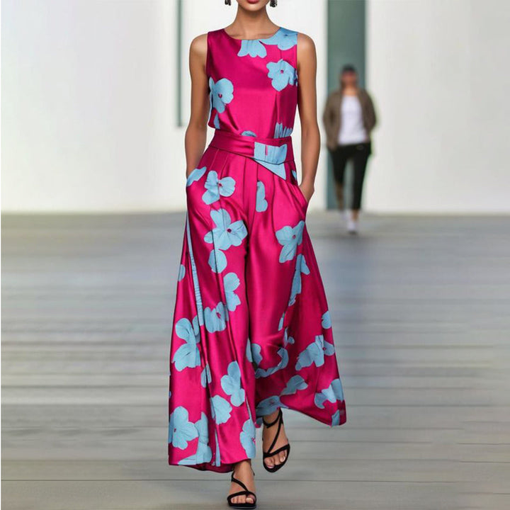 Lucia™ - Fashionable Pink Maxi Dress with Blue Flowers