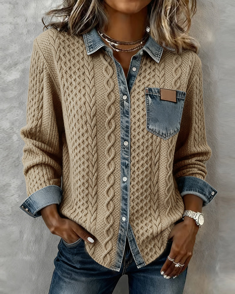 Stella™ | Cable Knit Denim-Trim Shirt