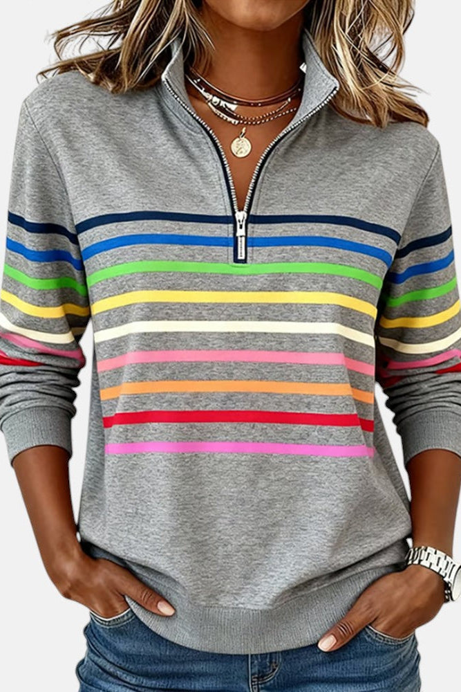Stella ™ | Rainbow Striped Zip Sweatshirt