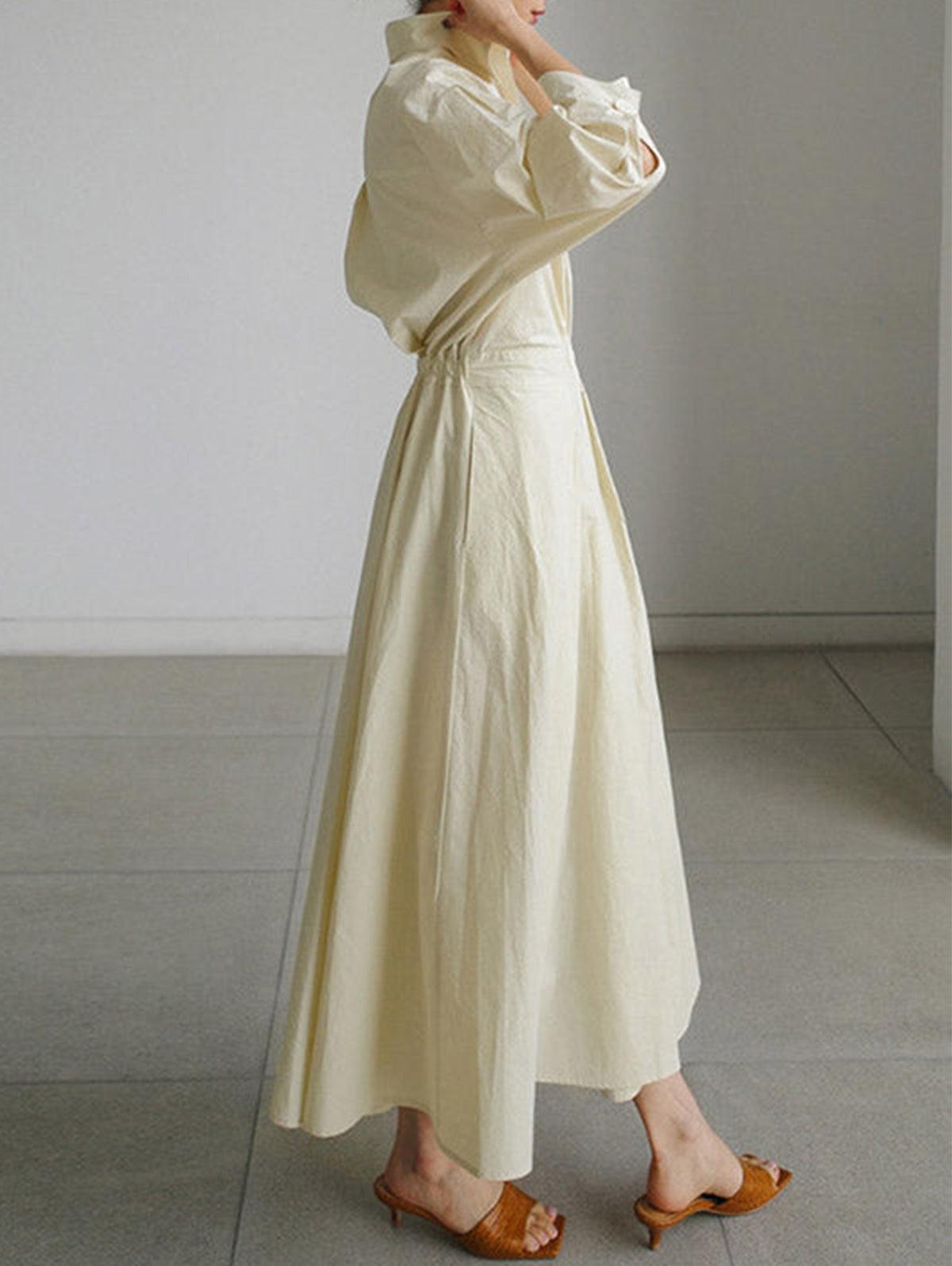 Stella ™ | Pocket Button Lapel Collar Fold Solid Midi Dress