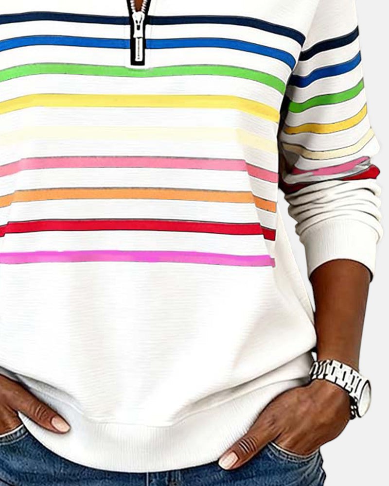 Stella ™ | Rainbow Striped Zip Sweatshirt