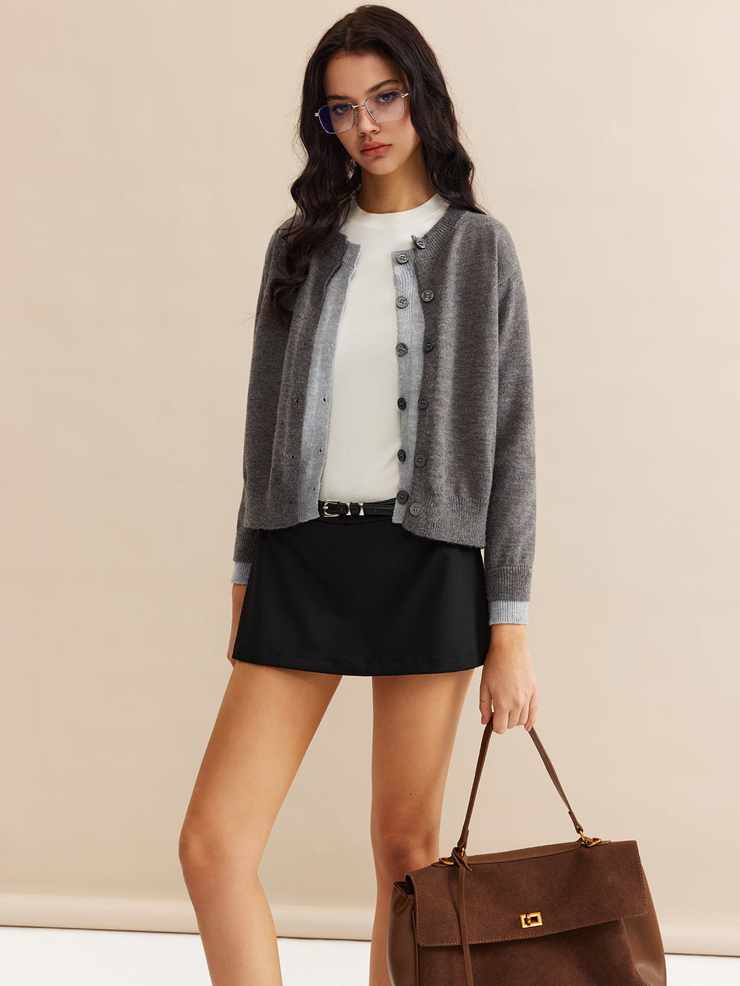 2 in 1 Crew Neck Button Cardigan