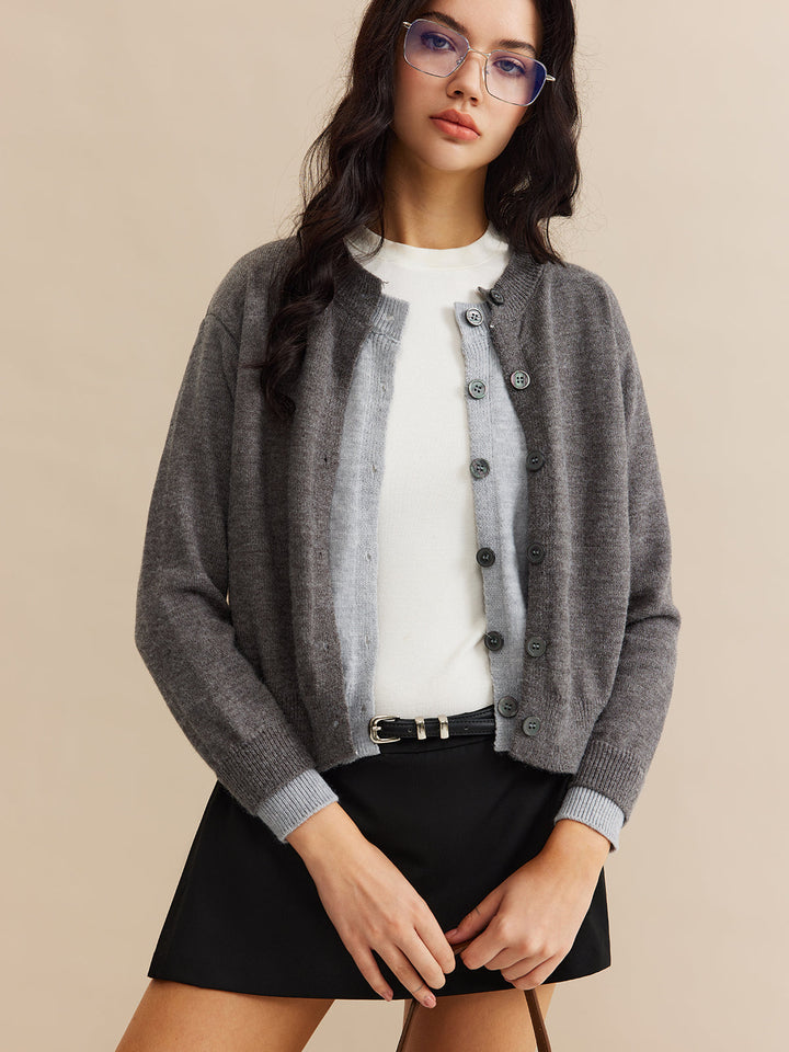 2 in 1 Crew Neck Button Cardigan