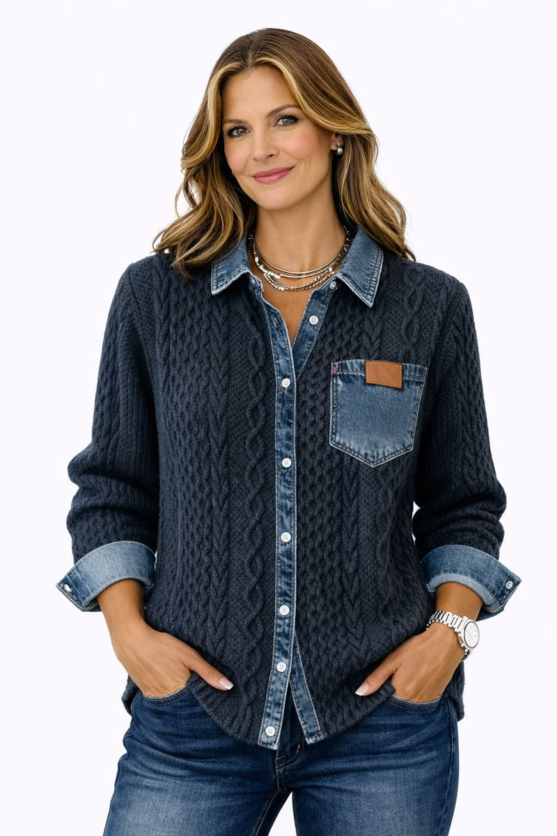 Stella™ | Cable Knit Denim-Trim Shirt