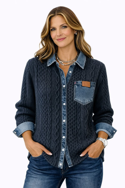 Stella™ | Cable Knit Denim-Trim Shirt