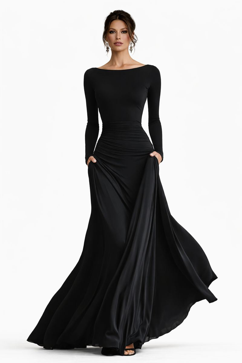 Stella™ | Boat Neck Ruched Maxi Dress