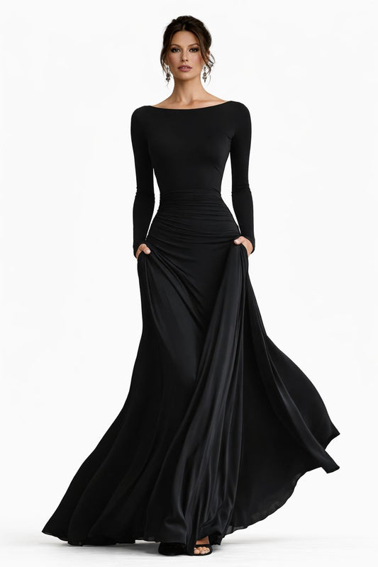 Stella™ | Boat Neck Ruched Maxi Dress
