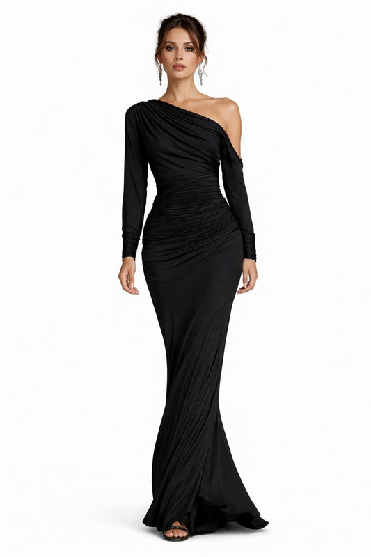 Stella™ | One Shoulder Ruched Maxi Dress