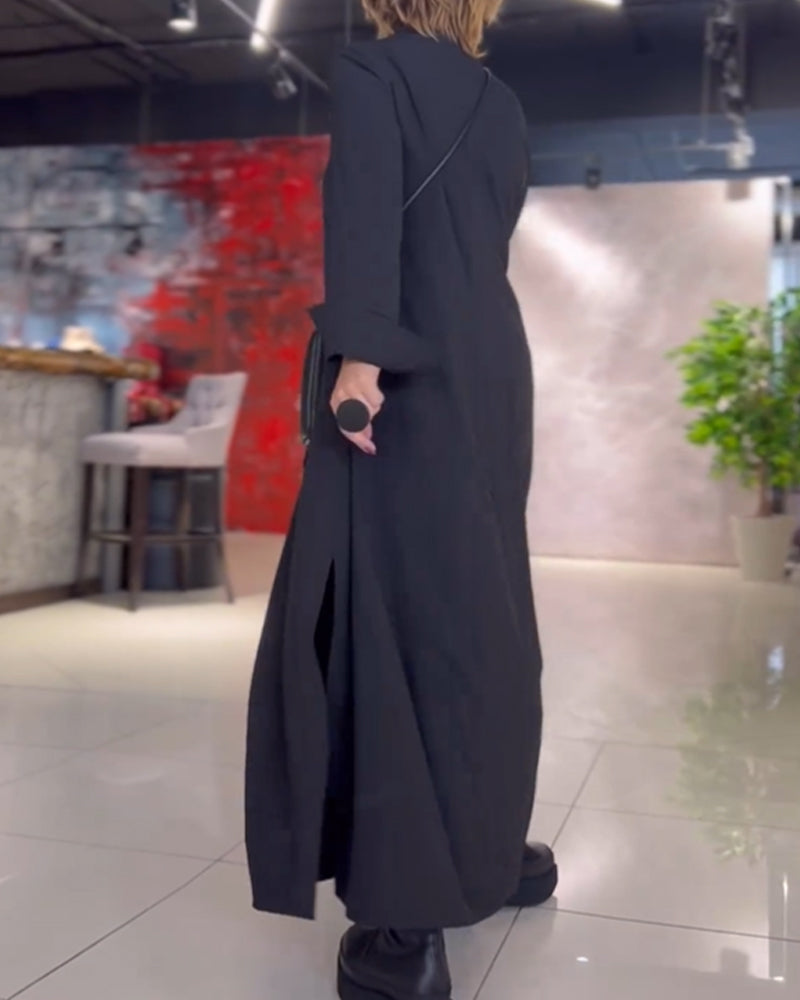 Stella - Stylish long dress with lapels and side slit