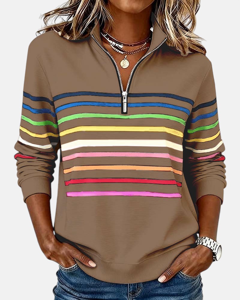 Stella ™ | Rainbow Striped Zip Sweatshirt