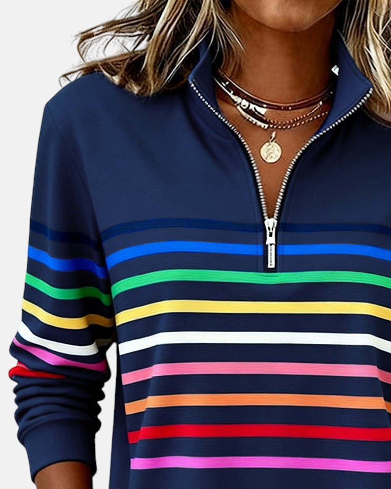 Stella ™ | Rainbow Striped Zip Sweatshirt