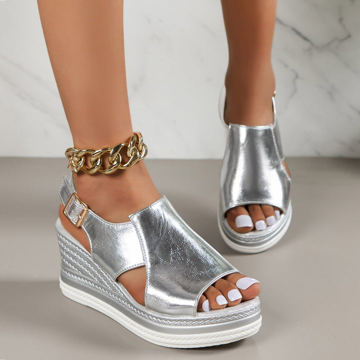 MonAmi® Slingback Sandals with Heel Metallic Slingback Peep Toe